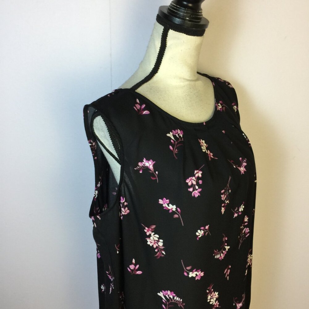 Worthington Blouse Tank Top Size 2XL XXL Womans Black Purple Floral Sleeveless - Picture 7 of 13